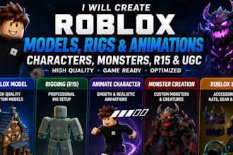 make roblox model, rig, animate character, monster, r15 and roblox ugc