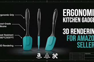 design ergonomic kitchen gadget with 3d rendering for amazon sellers