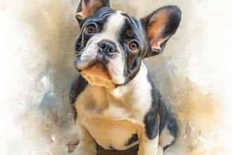 paint a watercolor pet portrait with ink sketch