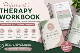 design therapy workbook, therapy guide, mental health journal, digital planner