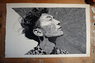 draw a portrait drawing in linocut illustration