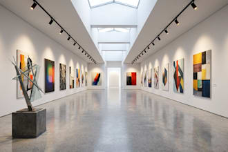 design a photorealistic 3d art gallery, museum and cultural exhibition space art