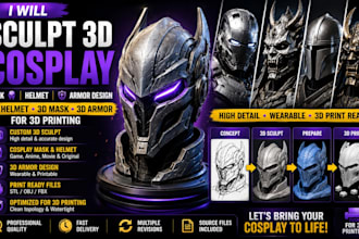 sculpt 3d cosplay mask helmet, 3d armor design for 3d printing