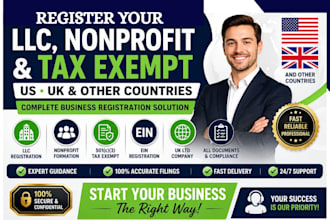 register US llc, nonprofit, UK company and tax exempt 501c3