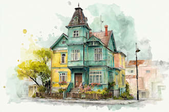 paint watercolor house portrait