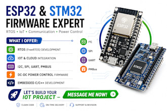 esp32 stm32 firmware development rtos, i2c, spi, uart pmbus iot dc dc controller