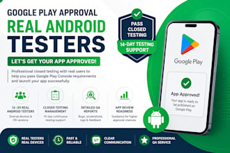 provide 12 testers closed testing 20 testers mobile app testing 12 tester
