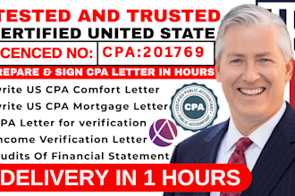 sign CPA letter audit, income verification, profit and loss, financial statement
