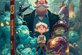 create eye catching cartoon book cover art for kids stories