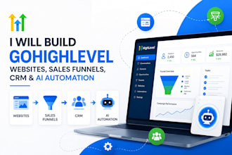 build gohighlevel websites, sales funnels, landing pages, CRM, and ai automation