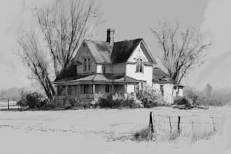do pen and ink house or building sketch