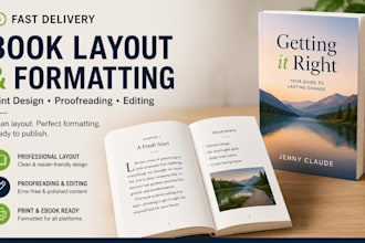 fast delivery book layout and formatting, print design proofreading and editing