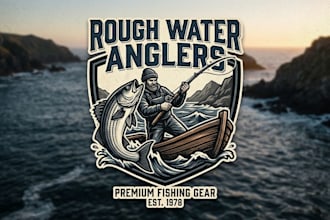 design a strong and professional fisherman logo for your brand