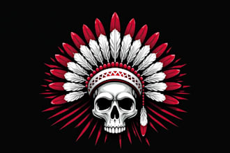 make modern american warrior skull mascot logo for you