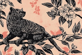 illustrate animal or botanical linocut based