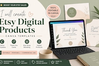 create etsy digital product canva template thank you card branding