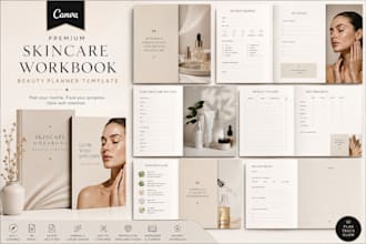 create premium skincare workbook beauty planner canva template