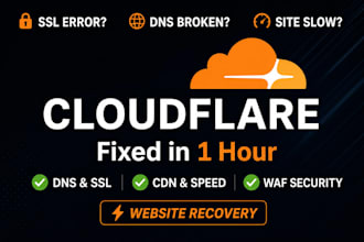 fix cloudflare errors, setup dns, SSL, CDN and waf within 1 hour