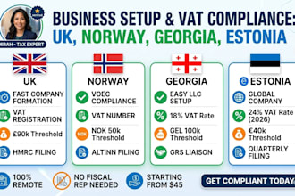 do company and vat registration, vat filing for uk, norway, georgia and estonia