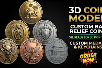 sculpt a 3d coin model, bas relief medallion, and stl for 3d printing