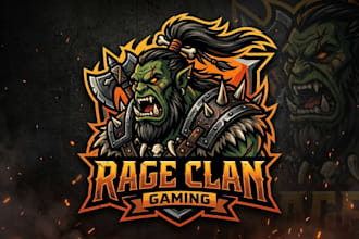 design a fierce and powerful orc mascot gaming logo for your brand
