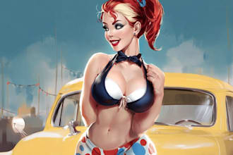 draw custom pin up girl art for posters, brands, and gifts