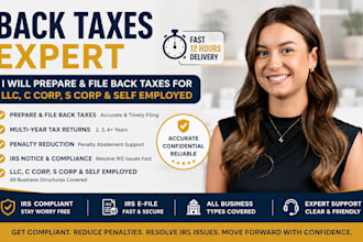 prepare and file back taxes for llc, s corp and self employed in 12hours