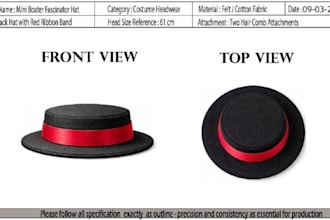 create cap tech pack, hat design, headwear tech pack for manufacturing