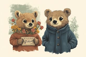 design retro vintage cute animal illustrations