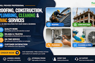 design roofing, construction, plumbing, cleaning, hvac business website