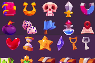 draw cartoon game icons, 2d game assets props, object icons and UI for your game