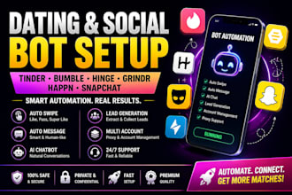 setup grindr bot, hinge bot, tinder bot, happn bot, bumble bot, snapchat bot