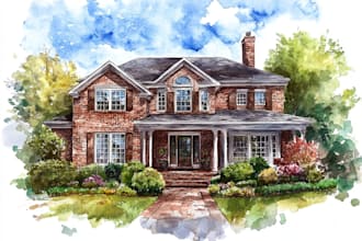 draw house illustration watercolor style