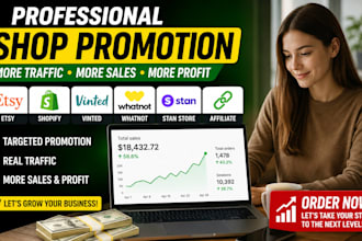 do etsy shop promotion, shopify, vinted, whatnot, affiliate promotion stan store