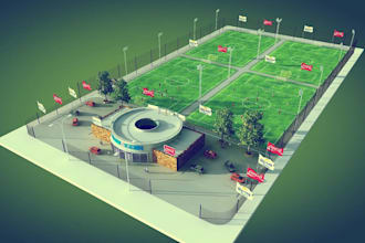 design 3d sport complex, 3d gym, 3d bar, 3d restaurant with rendering