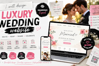 design a luxury squarespace wedding website with rsvp, gallery and registry