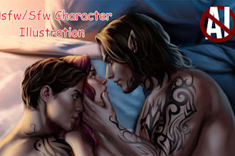 draw nsfw character illustration, sfw 2d design, erotic comic page art 2d artist