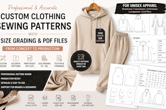 create professional garment sewing patterns with grading, production ready PDF