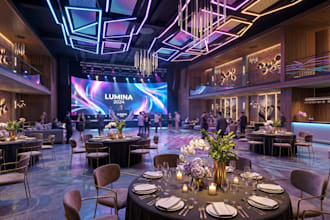 do 3d wedding decor, 3d wedding interior, party venue rendering, 3d hall visual