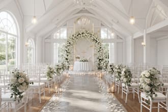 do 3d wedding decor, 3d wedding interior, party venue rendering, 3d hall visual