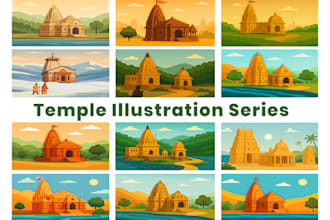 create flat vector temple and spiritual illustrations