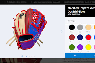custom baseball and softball glove configurator in 2d or 3d for e commerce store