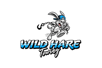 make cartoon tow company logo with a wild hare rowing
