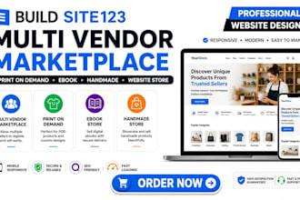 build site 123 multi vendor marketplace print on demand ebook handmade web store