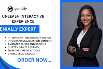 create genially course presentation, instructional designs and tests