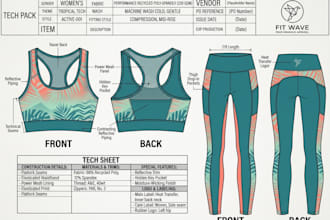 create an activewear and gym wear cloth tech pack for brands