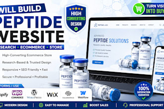 build peptide website, research peptide, ecommerce peptide store