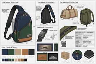 design a technical bag tech pack for backpacks and handbags