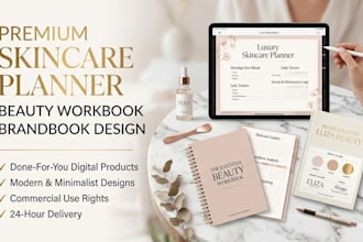 design luxury skincare planner, beauty workbook and brand book