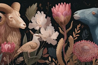 draw an animal and botanical illustration